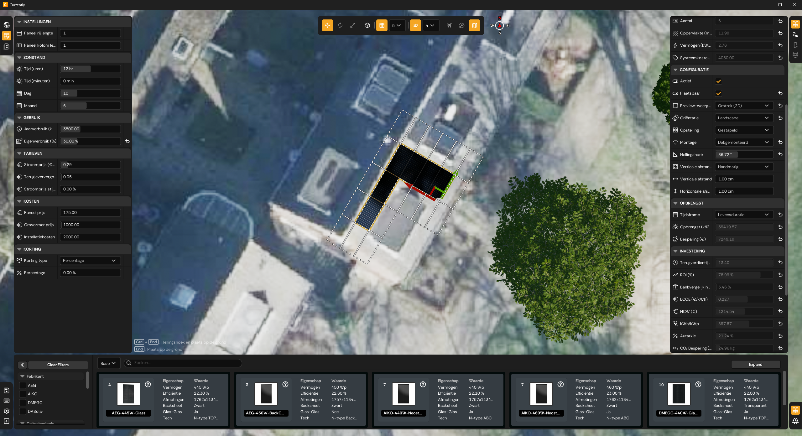Solar panel layout planning — aerial top-down view with shading